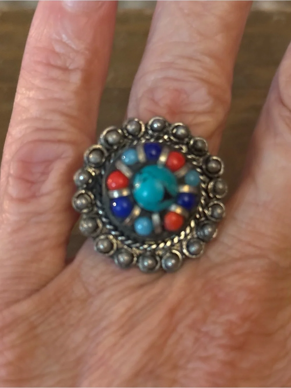 Vintage silver tone southwestern turquoise cluster ring